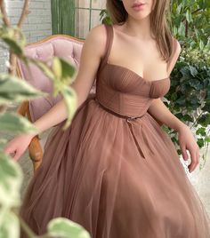 Brown Homecoming Dresses, Brown Prom Dress, Brown Prom Dresses, Tea Length Prom Dress, Tea Length Tulle, Dresses Brown, Corset Midi Dress, Short Prom Dress, فستان سهرة