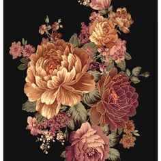 a bouquet of flowers on a black background