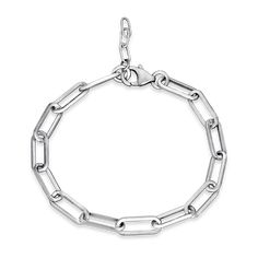 Stone and Strand Sterling Silver Bold Paper Clip Bracelet Front Image Modern Silver Charm Bracelet Tarnish Resistant, Everyday Silver Tarnish-resistant Bracelet, Classic Sterling Silver Paperclip Bracelet With Box Chain, Classic Charm Bracelet With Sterling Silver Clasp For Everyday, Sterling Silver Cable Chain Bracelet In Silver, Sterling Silver Bracelet With Cable Chain In Silver, Silver Cable Chain Sterling Silver Bracelet, Tarnish Resistant Sterling Silver White Gold Chain Bracelet, Everyday Classic Charm Bracelet With Sterling Silver Clasp