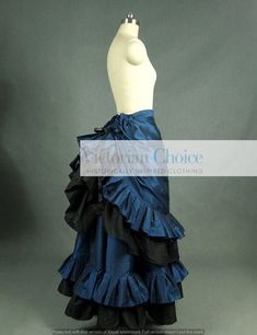 Pleated gathered high quality taffeta bustle skirt with dramatically cascading tiers Beautiful design with ribbon drawstring at back to form to waist Ribbon drawstrings on top tiers to cinch skirt into a gathered bustle at back This skirt needs no hoop or petticoat underneath it Pair skirt with a gorgeous blouse /or jacket to achieve the most breathtaking outfit popular in the 1880s 41 inches (104 cm) from waist to hem Follow us on our Instagram @VictorianChoice The best way to tell which size f