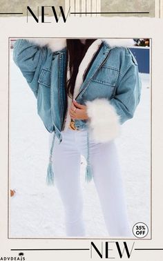 Detachable Fuzzy Faux Fur Collar Denim Coat Light Fall Jacket, Witch Coven, Outfits Con Jeans, Denim Jacket Outfit, Snow Wear, Ootd Summer, Denim Romper, Minimal Chic, Black Denim Jacket