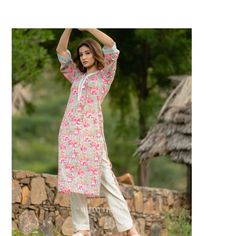 Flower Printed Straight Kurti with Pant Set, Cotton Salwar kameez, Handblock Print Partywear Suit, Women Ethnic Dress, Two Piece Set Fabric - Pure Cotton  Item Contain - Kurta with Pant Work - Floral Print with Embroidery Sleeves - 3/4 Sleeves  Neck - V Shape Color - Red and White  Size - 34 (XS), 36(S), 38(M), 40(L), 42(XL), 44(2XL) Additional Information : Fully Stitched Kurta and Pant with Double Side Pocket, Hand Washable  Size chart attached in images mentions garment measurements in inches Designer Bohemian Kurta With Floral Print, Bohemian Palazzo Set With Floral Print Straight Kurta, Multicolor Designer Kurta For Summer, Bollywood Style Festive Pant Set With Floral Print, Designer Floral Print Kurta For Festivals, Traditional Floral Print Sharara For Spring, Festive Bollywood Pant Set With Floral Print, Pink Bollywood Style Kurta With Floral Print, Bollywood Style Festive Floral Print Pant Set