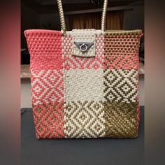 Brand New Beautiful Mexican Style Plastic Bag Size Medium Mexican Style, Pink Gold, Womens Tote Bags, Plastic Bag, Pink And Gold, Pink Ladies, Size Medium, Brand New, Pink