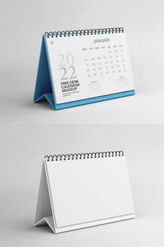 two calendars with the same design on each side, one is blue and one is white