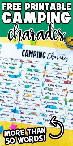 camping games for kids with the title free printable camping games and more than 30 words