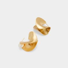 Cult Gaia earrings Approx. 35.7mm Gold-tone brass Naturally white freshwater cultured pearls For pierced ears Spot clean Imported Cult Gaia, Freshwater Cultured Pearls, Pierced Ears, Bergdorf Goodman, Cultured Pearls, Ear Piercings, Tops Designs, Gold Tones, Pearl Earrings