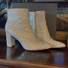 Cady Betsy Johnson Size 9 Rhinestone Ankle Boots. Worn One Time For An Hour At Wedding. Excellent Almost New Condition. No Major Stones Missing. I Do Not See Anything Missing I Have Included Several Pic Of Both Boots On All Sides. No Returns Or Exchanges. These Are A Show Stopper Rhinestone Ankle Boots, Betsey Johnson Shoes, Betsy Johnson, Betsey Johnson, Bootie Boots, Ankle Boots, Women Shoes, Boots, Stone