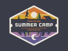 the logo for code school's summer camp, with mountains and trees in the background