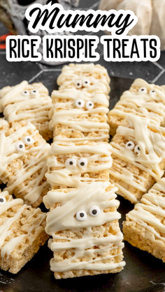 these rice krispie treats look like they have eyes on them