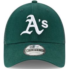 Hit a home run for your unwavering Oakland Athletics pride by putting on this Trucker 9FORTY adjustable snapback hat from New Era. Brand: New Era Curved bill Imported Material: 100% Cotton - Crown & Bill; 100% Polyester - Rear Panels Mesh mid & rear panels  Mid Crown Officially licensed One size fits most Raised embroidery Snapback Solid front panels with eyelets Structured fit Surface washable Woven clip tag Outdoor Fitted Hat For Baseball Season, Baseball Season Snapback Cap For Fans, Baseball Season Fan Gear Cap With Curved Brim, Baseball Season Snapback Hat For Fans, Curved Bill Hats For Baseball Season Game Day, Curved Bill Hats For Baseball Season, Collegiate Trucker Hat With Curved Bill For Baseball Season, Curved Brim Baseball Cap For Baseball Season, Sporty Curved Bill Hats For Baseball Season