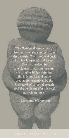 a stone statue with a quote on it that says, the goddess doesn't enter us