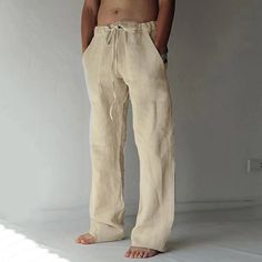 Fabric:Linen Cotton Blend; Gender:Men's; Style:Basic,Straight; Elasticity:Micro-elastic; Occasion:Daily,Casual,Beach,Yoga; Fit Type:Loose Fit; Function:Lightweight,Breathable,Soft,Comfort; Waistline:Mid Waist; Pattern:Plain; Design:Pocket,Drawstring; Brand:OUKU; Pants Type:Trousers,Linen Pants,Summer Pants; Fly Type:Drawstring,Elasticity; Front page:FF; Production mode:Self-produce; Hips:; Length:; Waist:; Fit US Size:null; Fit UK Size:null; Fit EU Size:null; Pants Length:Full Length Hippy Pants For Men, Linen Pants For Men, Linen Pants Style, Beach Dresses Casual, Loose Linen Pants, Streetwear Sweatpants, Mens Linen Pants, Casual Dresses Plus Size, Boho Men