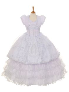 This dress is perfect for a first communion or any special occasion. Complete this beautiful dress with one of our tiara. Elegant 3Pcs dress with halter neck top and Virgin Mary embroidery on the skirt. Organza ruffle skirt is detachable become a knee-length dress with a long train in the back. Corset on the sides to adjust for size. Matching bolero is included. Enhance your look with a hoop underneath your bottom skirt. Please, follow the washing instructions: -Don't dry clean. -Do not bleach. Virgin Mary Embroidery, Mary Embroidery, Skirt Organza, Dress With Halter Neck, Holy Communion Dresses, First Communion Dress, Boutique Couture, Convertible Dress, Long Train