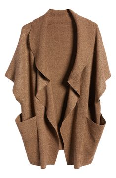 Roomy pockets lend convenience to this oversized ruana knit in a flowy silhouette with clean edges. 33 1/2" x 23 1/2" 52% viscose, 28% polyester, 20% polyamide Dry clean Imported Casual Cashmere Poncho For Fall, Oversized Brown Poncho For Spring, Oversized Cozy Cashmere Cape, Cozy Oversized Cashmere Cape, Oversized Cape Cardigan For Fall, One Size Batwing Sleeve Outerwear For Layering, Cashmere Cape For Layering In Fall, Cashmere Shawl Outerwear For Fall, Cashmere Cape For Fall Layering