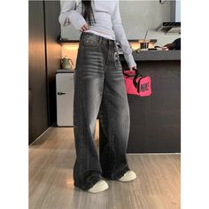 DAIIIBABYYY - Black Jeans Women High Waist American Street Wide Leg Pants Vintage Straight Baggy Casual Plus Size Mom Oversize Denim Trousers Jeans Women High Waist, Plus Size Mom, Gem Tattoo, American Street, Black Jeans Women, Pants Vintage, Nail Art Rhinestones, Jeans Women, Denim Trousers