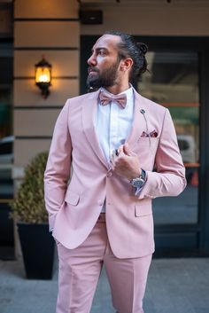 Bojoni Bath Slim Fit Pink Suit | VICLAN Pink Groom Suit, Tuxedo Suit For Men, Pink Tuxedo, Slim Fit Tuxedo, Pink Suit, Slim Fit Suits, Tuxedo Suit, Tuxedo For Men, Fitted Suit