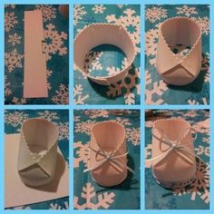 instructions to make an origami snowflake cookie box with ribbon and bow