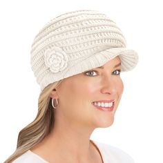 Warm, Comfortable And Stylish, This Ribbed Knit Cap Will Keep You Cozy All Season Long. It Features A Beautiful Crochet Flower Accent And A Brim To Help Keep Snow And Sleet Out Of Your Eyes. Available In 3 Versatile Colors. Spot Clean. Acrylic; Imported. One Size Fits Most. Choose: Winter White, Grey Or Black. Adjustable Soft Knit Crochet Hat, Soft Knit Crochet Hat, Soft Knit Yarn Crochet Hat, Beige Knit Crochet Beanie Hat, One Size Spring Crochet Knit Hat, Casual Cream Knit Crochet Hat, Spring Crochet Knit Hat, Spring Knit Hat One Size Fits Most, Collections Etc