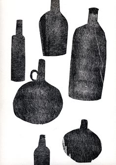 black and white drawing of different types of vases