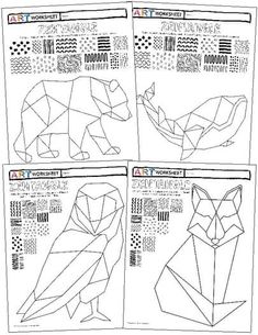 four different types of origami paper with instructions to make them look like animals