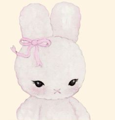 a drawing of a white rabbit with a pink bow on its head