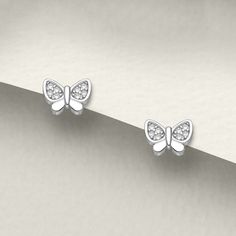 John Greed Tempest Meadow Silver CZ Mini Butterfly Stud Earrings Mini Butterfly, Butterfly Earrings Stud