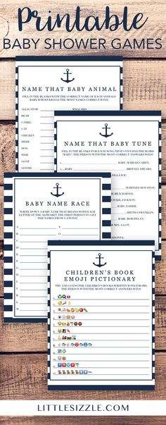 printable baby shower games for boys and girls with an anchor on the front, black and