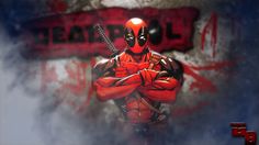 a deadpool character with his arms crossed