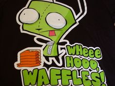 a t - shirt with the words where hoo waffles? on it