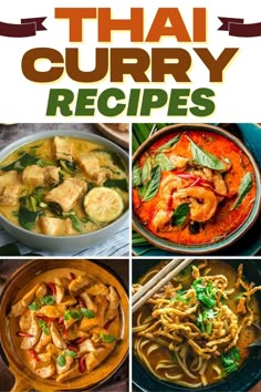 the cover of thai curry recipes, with pictures of different dishes and ingredients in it