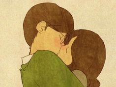 a drawing of two people kissing each other