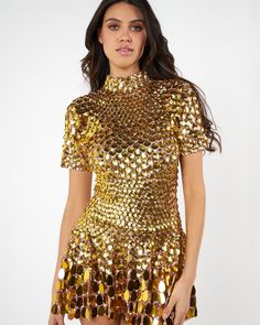 NALA DRESS GOLD High Neck Sequin Dress, Silver Head Piece, Gold Headpiece, Chain Dress, Dress Gold, Party Style, Silver Dress, Burning Man, Gold Dress