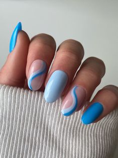 Blue Swirl Custom Press on Nails - Etsy Short Acrylic Nails Designs, Pink Nail