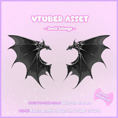 two black dragon wings with the words viber asset and devil wings color on them