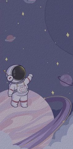 an astronaut is standing on top of the planet looking at the stars in the sky