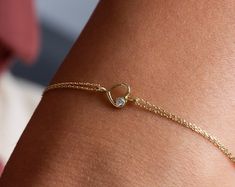 14K Solid Gold Dainty Heart Bracelet / Tiny Heart Bracelet / Jewelry Gift for Her - Etsy Romania Dainty Round Heart Bracelet Gift, Adjustable Open Heart Bracelet Gift, Dainty Heart Bracelet Gift, Adjustable Open Heart Bracelet For Gift, Heart-shaped Anniversary Bracelet With Birthstone, Anniversary Heart Bracelet With Birthstone, Anniversary Birthstone Heart Bracelet, Adjustable Gold Bracelets With Heart Cut, Heart-shaped Birthstone Bracelet For Gift