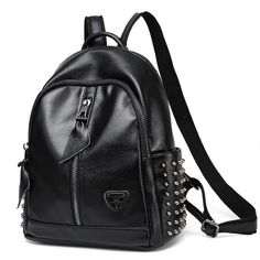 Black Faux Leather Backpack With Soft Texture, Black Faux Leather Trendy Backpack, Trendy Black Faux Leather Backpack, Black Leather Backpack For School, Trendy Leather Backpack, Black Leather Backpack Soft Leather, Black Leather Backpack With Zipper Closure, Black Leather Backpack With Zipper, Black Faux Leather Backpack