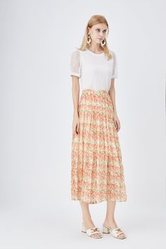 Style: Elegant,Boho & Vacation Fit: Loose Fabric: Lyocell Pattern: Floral Element: Non Dress/Skirt Length: Midi Rise: High Rise Product Type: Pleated,A Line Main Composition: Lyocell Season: Summer Chic Tank Tops, Chic Shirts, Women Skirt, Red Tea, Stil Elegant, Loose Fabric, Sleep Dress, Line Skirt, Skirt Women