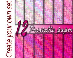 twelve colorful papers with the words create your own set 12 printable paper in pink, purple