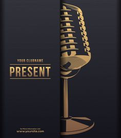 a golden microphone on a black background with the words your club name present below it