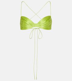 Silk Satin Bra Top in Green - The Sei | Mytheresa Satin Bra, Embellished Sandals, Bra Top, Color Names, Bra Tops, Silk Satin, Designing Women, Sleeveless Top, Care Instructions