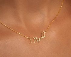 "14K SOLID GOLD Name Necklace - Necklace with Names - Personalized Necklace - Name Jewelry - Necklace for Women -925 Sterling Silver - Gift Our products are made of high quality 14K SOLID GOLD and 925 Sterling Silver. These necklaces beautifully catch the light and leave a gleaming impression! Energetic, unique, and wonderfully dynamic. Like you, our Necklace is full of personality! It makes for a glorious gift or a personal treat for yourself. :) Available in; 14K Solid Gold, Gold Vermeil, 925 Gold Name Necklace In Fine Jewelry Style, Custom Gold Name Necklace In Sterling Silver, Custom Gold Sterling Silver Necklace With Name, Gold Hallmarked Necklace For Personalized Gift, Custom Gold Sterling Silver Necklace For Birthday, Dainty Gold Necklace With Hallmarks, Gold Pendant Necklace With Hallmarks, Necklace Name, Gold Name Necklace