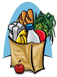 a grocery bag filled with groceries and fruit on a white background - clipartion com