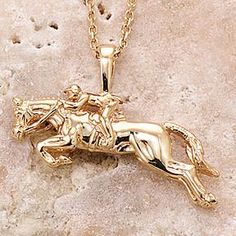 Jumper Necklace, 14k Gold | Ashley's Equestrian Jewelry Classic Formal Jewelry With Horse Design, Elegant Formal Necklace With Horse Design, Formal Horse Design Pendant Jewelry, Classic Horse Design Pendant Necklace, Elegant Jewelry With Horse Design For Shows, Classic Gold Jewelry With Horse Design, Elegant Horse Design Pendant Jewelry, Elegant Horse Design Jewelry For Shows, Elegant Gold Jewelry With Horse Design