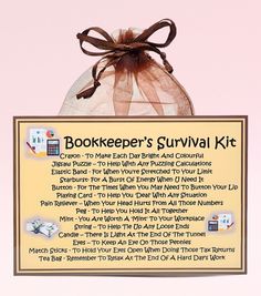 a bookkeeper's survival kit with instructions on it