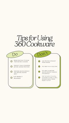 a recipe book with the title tips for using 350 cookware do's and don'ts