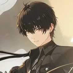 an anime character with black hair and dark clothes