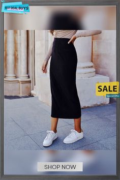 Women's Pencil Work Skirts Midi Poly Black Skirts Fall Basic Casual Daily S M L Skirts Fall, Stripe Fashion, Pencil Work, Black Skirts, Work Skirts, Fall Skirts, Skirts Midi, Waist Skirt, Midi Skirt