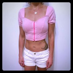 Buttonhook Closure Going Up The Front. Versatile Style. Never Worn, Perfect Condition! From A Smoke-Free Home! Pink Crop Top, Urban Outfitters Tops, Versatile Style, White Shorts, Urban Outfitters, Crop Top, Womens Tops, Womens Shorts, Crop Tops