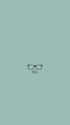 the words hello written in black on a blue background with glasses and a cat's head